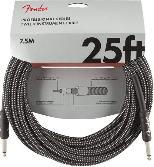 Fender Professional Instrument Cable, 7.6m/25ft, Gray Tweed