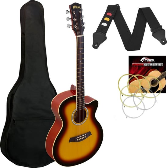 Tiger ACG1 Small Body Acoustic Guitar for Beginners, Sunburst