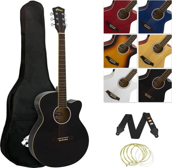 Tiger ACG4 Electro Acoustic Guitar for Beginners, Black
