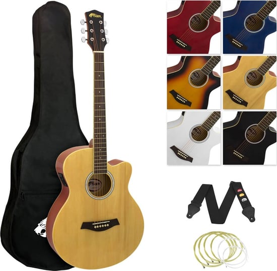 Tiger ACG4 Electro Acoustic Guitar for Beginners, Natural