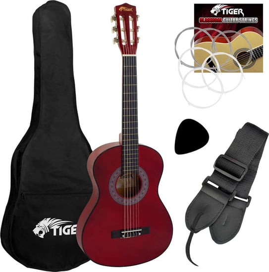 Tiger CLG5 Classical Guitar Starter Pack, 1/4 Size, Red