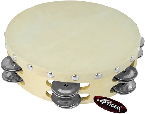 Tiger TAM98-08 8" Wooden Tambourine Double Row, Natural