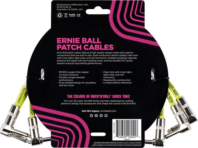Ernie Ball Patch Cable 6in White Back