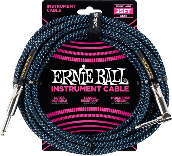 Ernie Ball Instrument Cable 25ft Black/Blue Front