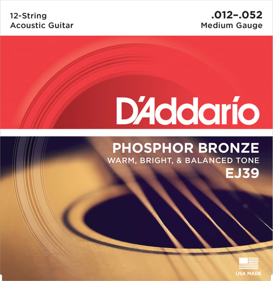 D'Addario EJ39 Phosphor Bronze 12 String, Medium, 12-52