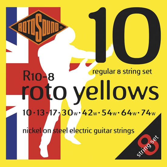 Rotosound R10-8 Roto Yellows Electric, 8-String, Regular, 10-74
