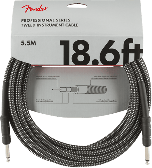 Fender Professional Instrument Cable, 5.7m/18.6ft, Gray Tweed