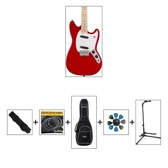 Squier Sonic Mustang, Torino Red W/ Gig Bag & Accessory Bundle