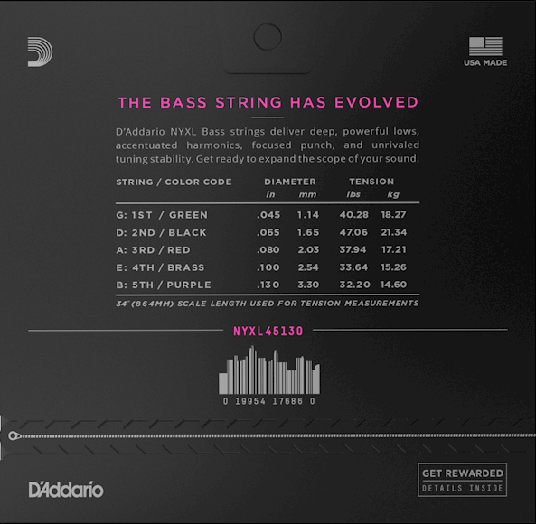 D'Addario NYXL45130 5 String Bass 2