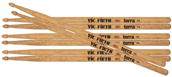 Vic Firth American Classic Terra Series 7A Wood Tip Drumsticks, 4 Pack 