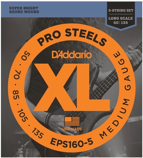 D'Addario EPS160-5 Pro Steels Bass, 5-String, Long Scale, Medium, 50-135