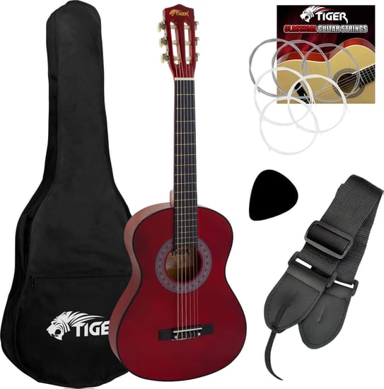 Tiger CLG4 Classical Guitar Starter Pack, 3/4 Size, Red