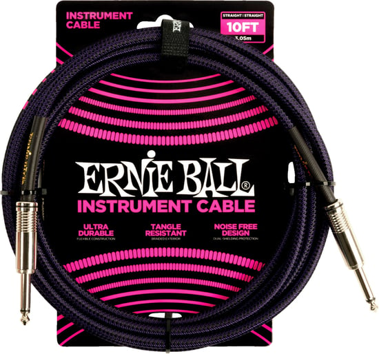 Ernie Ball 6393 Braided Instrument Cable, 10ft/3m, Purple/Black