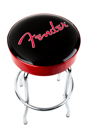 Fender Red Sparkle Logo Barstool, Black, Red Sparkle/Chrome, 30"