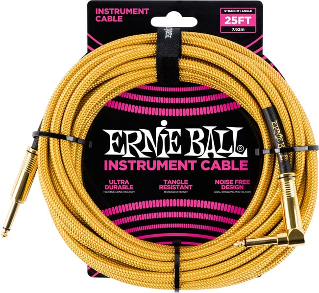 Ernie Ball Instrument Cable 25ft Gold Front