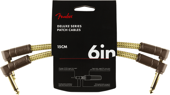 Fender Deluxe Instrument Patch Cable, 15cm/6in, Tweed, 2 Pack