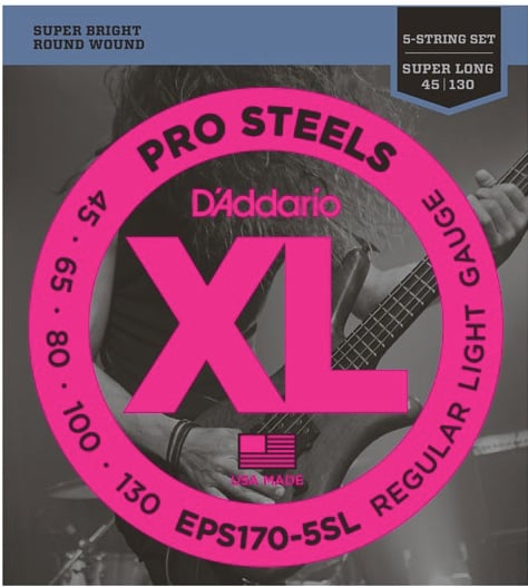 D'Addario EPS170-5SL Pro Steels Bass, 5-String, Super Long Scale, 45-130