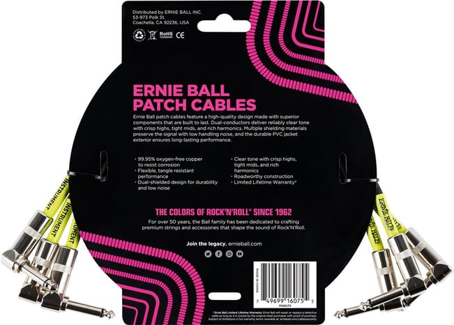 Ernie Ball 6075 Patch Cable 1ft Black Back