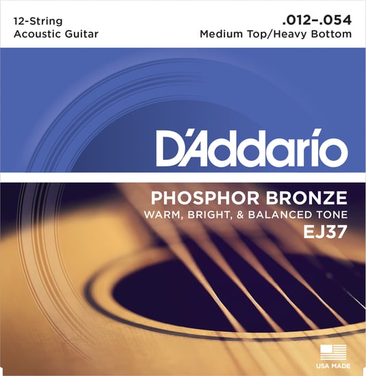 D'Addario EJ37 Phosphor Bronze 12 String, Medium Heavy, 12-54
