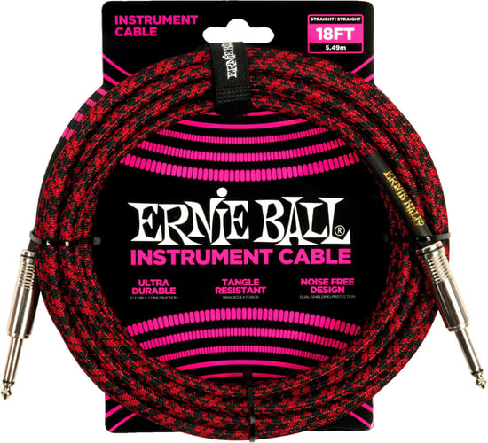 Ernie Ball 6396 Braided Instrument Cable, 18ft/5.5m, Red/Black