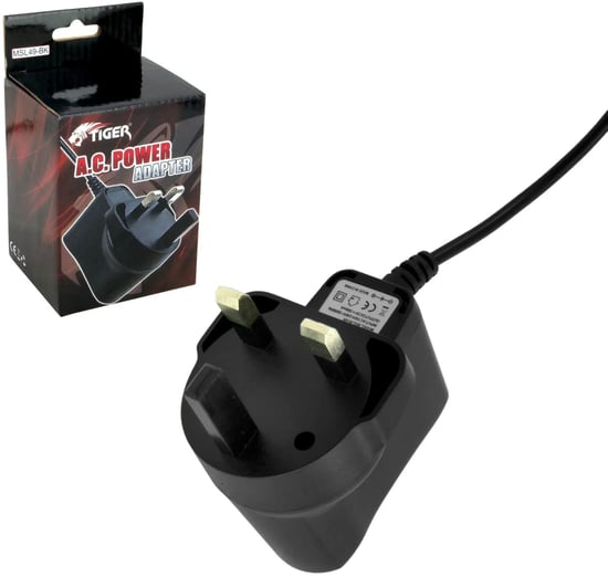 Tiger MSL49-BK Music Stand Light Power Adaptor, UK Mains Plug, 3m Cable
