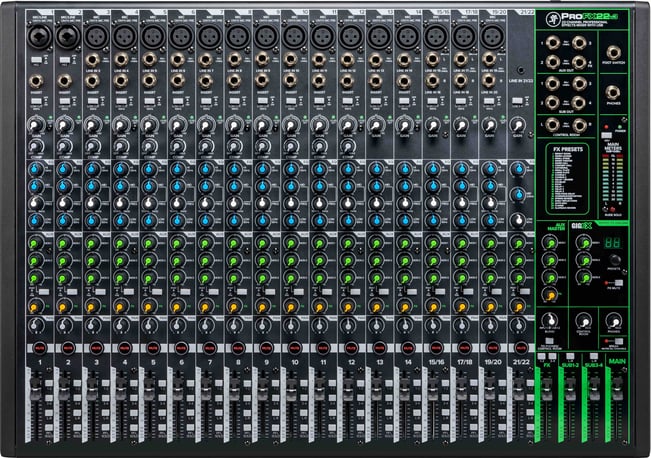 Mackie ProFX22 V3 Mixer, front overhead view