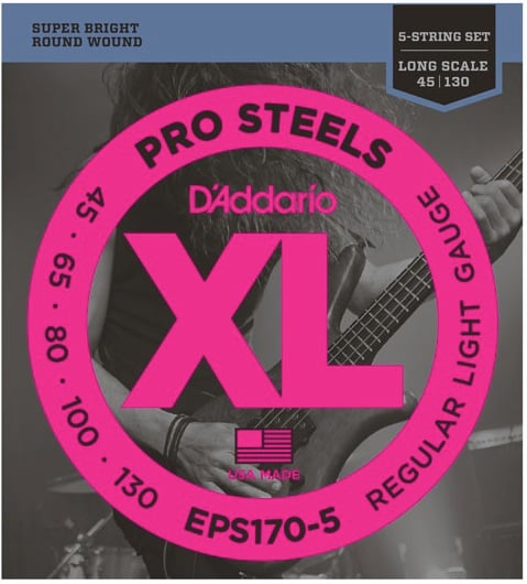 D'Addario EPS170-5 Pro Steels Bass, 5-String, Long Scale, Light, 45-130