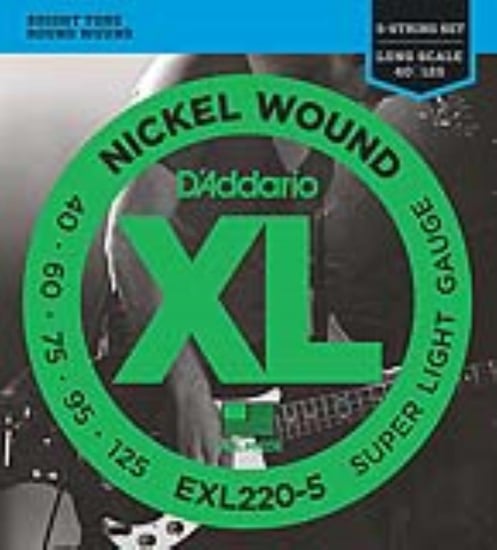 D'Addario EXL220-5 Nickel Wound 5 String Bass, Super Light, 40-125, Long Scale