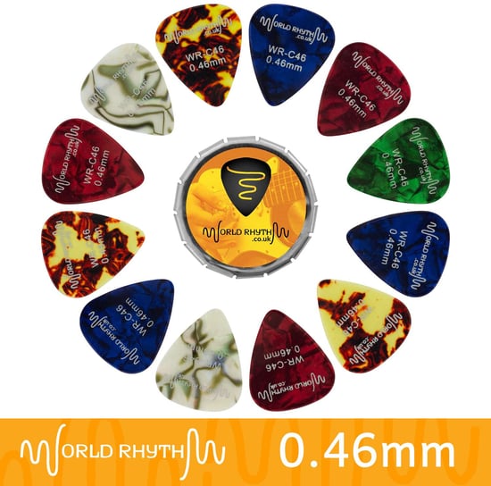 World Rhythm WR-C46 Celluloid Picks Plus Storage Tin, 0.46mm, 12 Pack