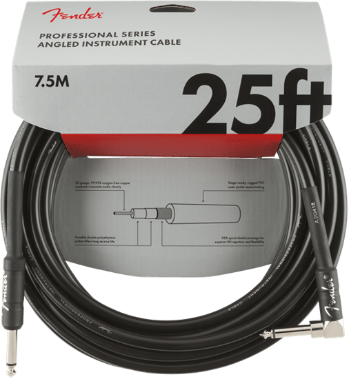 Fender Professional Instrument Cable, Angled/Straight, 7.6m/25ft, Black