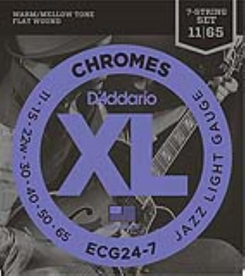 D'Addario ECG24-7 XL Chromes Flat Wound, 7-String, Light, 11-65