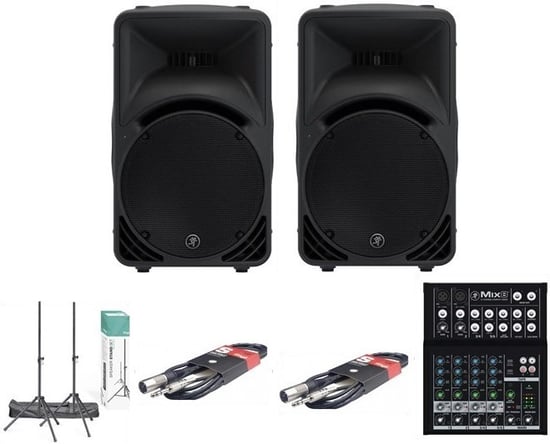 Mackie SRM450 V3 Active PA Speakers with Mixer Bundle