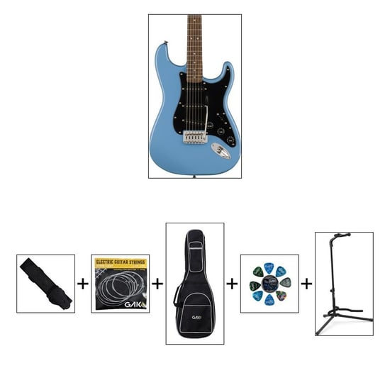 Squier Sonic Stratocaster, California Blue W/ Gig Bag & Accessory Bundle