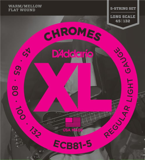D'Addario ECB81-5 Chromes Flat Wound Bass, 5-String, Long Scale, Light, 45-132