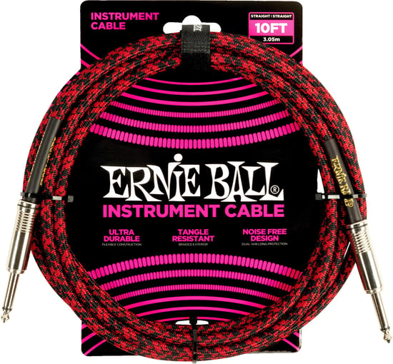 Ernie Ball 6394 Braided Instrument Cable, 10ft/3m, Red/Black