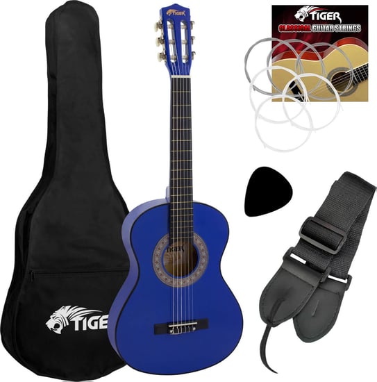 Tiger CLG4 Classical Guitar Starter Pack, 3/4 Size, Blue