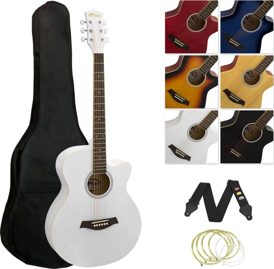 Tiger ACG3 Acoustic Guitar Pack for Beginners, Full Size, White