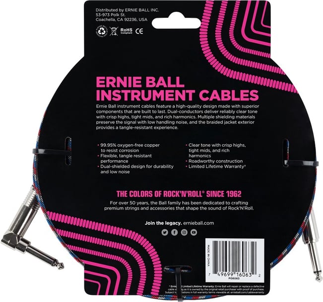 Ernie Ball 6063 Instrument Cable 25ft Back