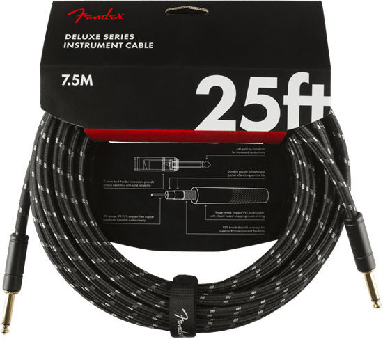 Fender Deluxe Instrument Cable, 7.6m/25ft, Black Tweed