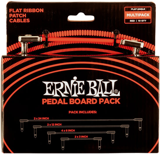Ernie Ball 6404 Flat Ribbon Patch Cable, Red, Multipack 