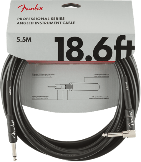 Fender Professional Instrument Cable, Angled/Straight, 5.7m/18.6ft, Black