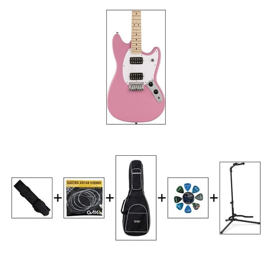 Squier Sonic Mustang HH, Flash Pink W/ Gig Bag & Accessory Bundle