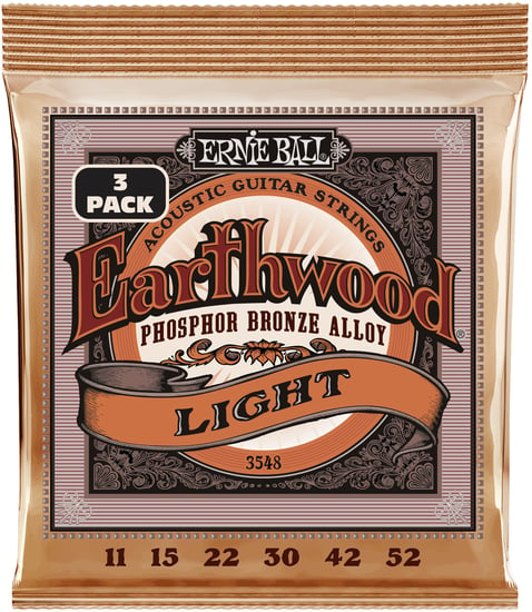 Ernie Ball 3548 Earthwood Phosphor Bronze Light, 11-52, 3 Pack