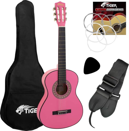 Tiger CLG6 Classical Guitar Starter Pack, 1/2 Size, Pink