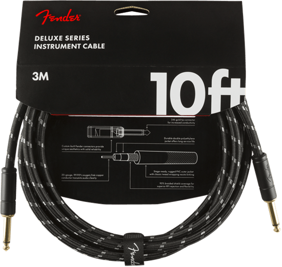 Fender Deluxe Instrument Cable, 3m/10ft, Black Tweed