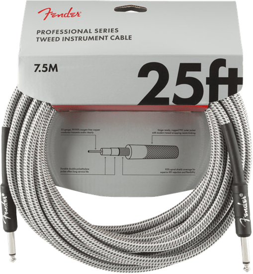 Fender Professional Instrument Cable, 7.6m/25ft, White Tweed