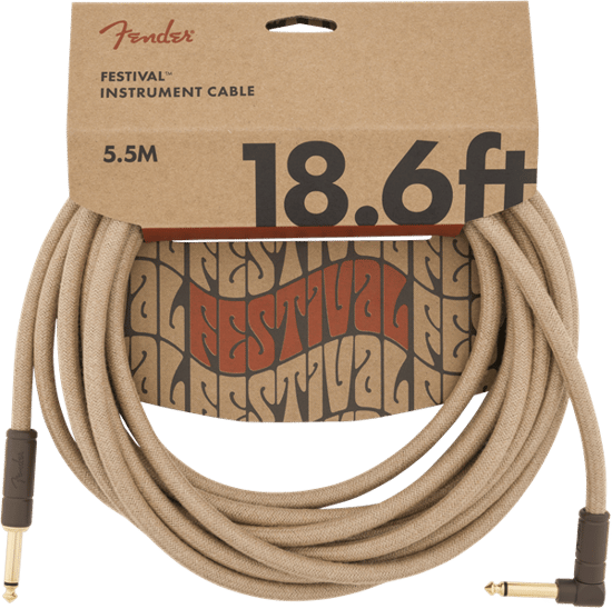 Fender Festival Instrument Cable, Angled/Straight, 5.7m/18.6ft, Pure Hemp, Natural
