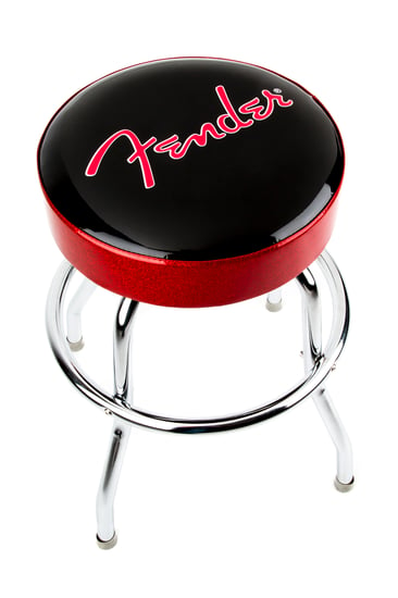 Fender Red Sparkle Logo Barstool, Black, Red Sparkle/Chrome, 24"