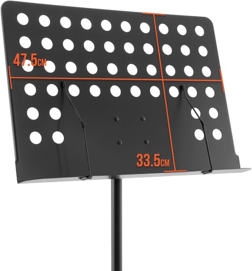 Mad About MUS27 Adjustable Orchestral Sheet Music Stand with Page Retainers, Black