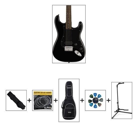 Squier Sonic Stratocaster HT H, Black W/ Gig Bag & Accessory Bundle